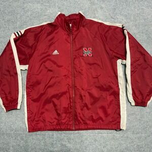 Adidas Nebraska Huskers Windbreaker Jacket Mens Red Full Zip Embroidered XL